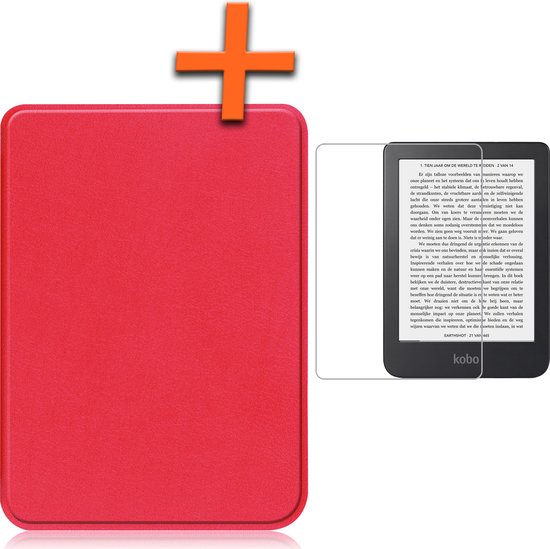 Hoesje Geschikt voor Kobo Clara 2E Hoes Book Case - Hoes Geschikt voor Kobo Clara 2E Hoesje Book Cover Met Screenprotector - Rood van Hoesje 