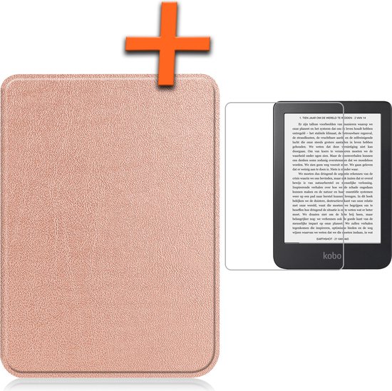 Hoesje Geschikt voor Kobo Clara 2E Hoes Book Case - Hoes Geschikt voor Kobo Clara 2E Hoesje Book Cover Met Screenprotector - Rosé Goud van Hoesje 