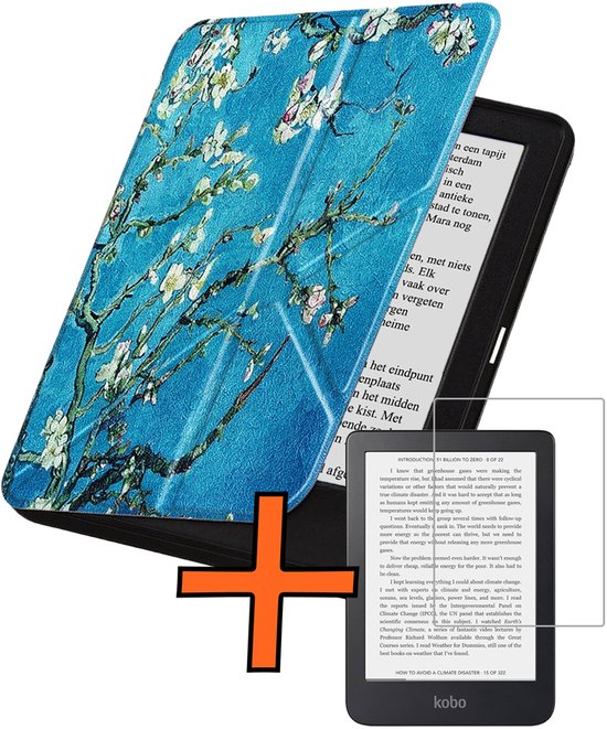 Hoesje Geschikt voor Kobo Clara 2E Hoes Book Case Trifold - Hoes Geschikt voor Kobo Clara 2E Hoesje Book Cover Met Screenprotector - Bloesem