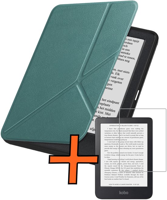 Hoesje Geschikt voor Kobo Clara 2E Hoes Book Case Trifold - Hoes Geschikt voor Kobo Clara 2E Hoesje Book Cover Met Screenprotector - Donkergroen