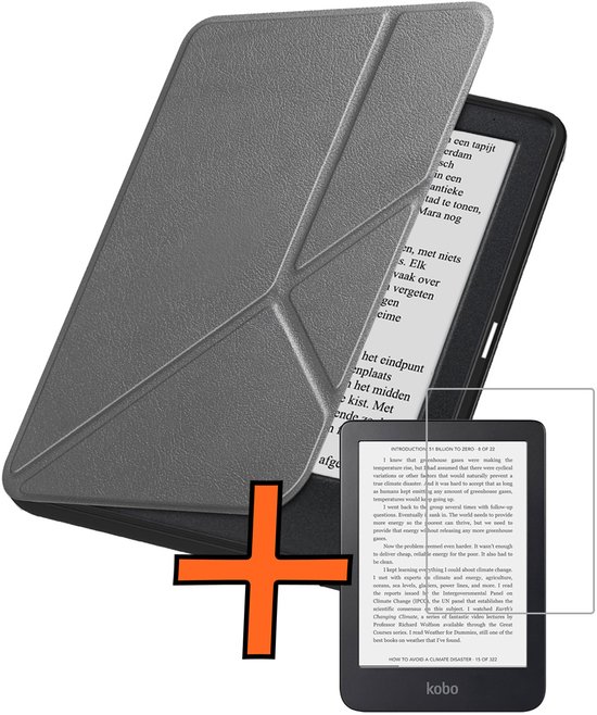 Hoesje Geschikt voor Kobo Clara 2E Hoes Book Case Trifold - Hoes Geschikt voor Kobo Clara 2E Hoesje Book Cover Met Screenprotector - Grijs