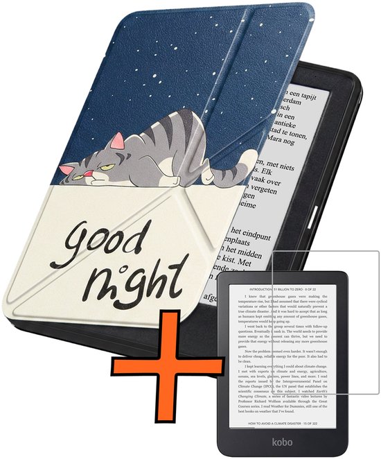 Hoesje Geschikt voor Kobo Clara 2E Hoes Book Case Trifold - Hoes Geschikt voor Kobo Clara 2E Hoesje Book Cover Met Screenprotector - Kat