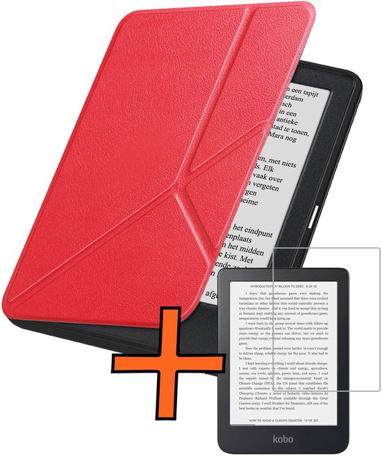 Hoesje Geschikt voor Kobo Clara 2E Hoes Book Case Trifold - Hoes Geschikt voor Kobo Clara 2E Hoesje Book Cover Met Screenprotector - Rood