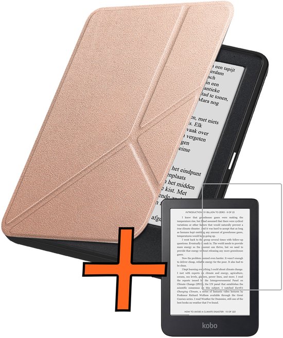Hoesje Geschikt voor Kobo Clara 2E Hoes Book Case Trifold - Hoes Geschikt voor Kobo Clara 2E Hoesje Book Cover Met Screenprotector - Rosé Goud
