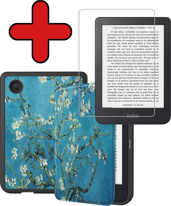 Hoesje Geschikt voor Kobo Clara 2E Hoesje Luxe Bescherm Case Met Screenprotector - Hoes Geschikt voor Kobo Clara 2E Hoes Book Cover - Bloesem van Hoesje 