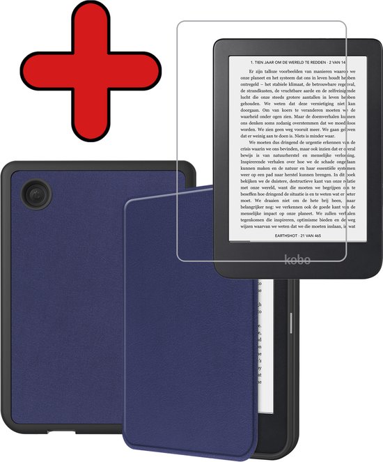 Hoesje Geschikt voor Kobo Clara 2E Hoesje Luxe Bescherm Case Met Screenprotector - Hoes Geschikt voor Kobo Clara 2E Hoes Book Cover - Donkerblauw van Hoesje 