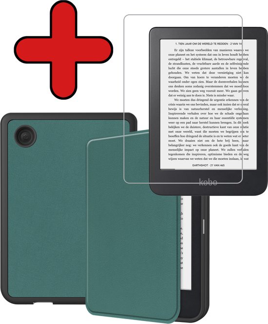 Hoesje Geschikt voor Kobo Clara 2E Hoesje Luxe Bescherm Case Met Screenprotector - Hoes Geschikt voor Kobo Clara 2E Hoes Book Cover - Donkergroen van Hoesje 