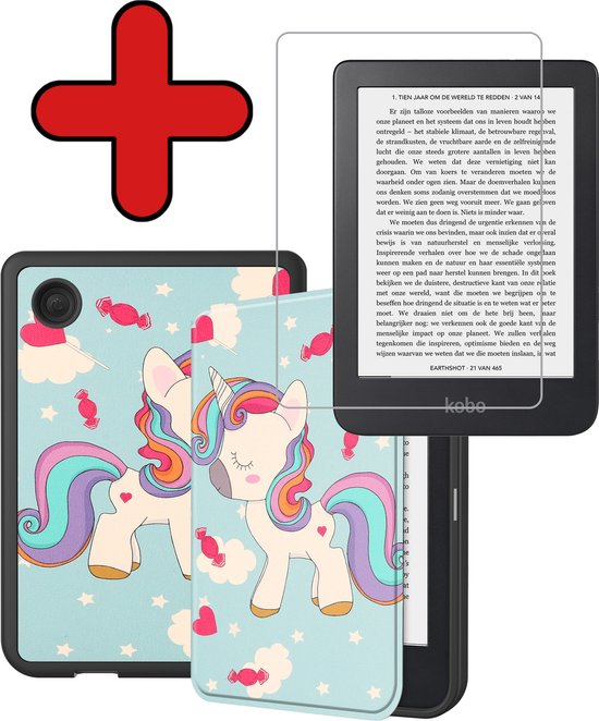 Hoesje Geschikt voor Kobo Clara 2E Hoesje Luxe Bescherm Case Met Screenprotector - Hoes Geschikt voor Kobo Clara 2E Hoes Book Cover - Eenhoorn van Hoesje 