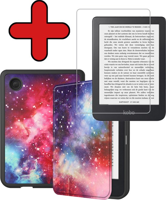 Hoesje Geschikt voor Kobo Clara 2E Hoesje Luxe Bescherm Case Met Screenprotector - Hoes Geschikt voor Kobo Clara 2E Hoes Book Cover - Galaxy van Hoesje 