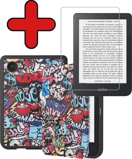 Hoesje Geschikt voor Kobo Clara 2E Hoesje Luxe Bescherm Case Met Screenprotector - Hoes Geschikt voor Kobo Clara 2E Hoes Book Cover - Graffity van Merkloos