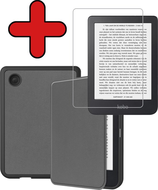 Hoesje Geschikt voor Kobo Clara 2E Hoesje Luxe Bescherm Case Met Screenprotector - Hoes Geschikt voor Kobo Clara 2E Hoes Book Cover - Grijs van Hoesje 