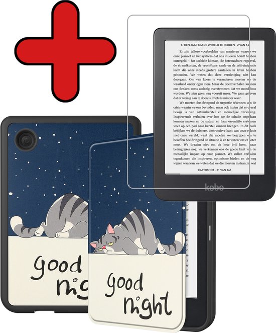 Hoesje Geschikt voor Kobo Clara 2E Hoesje Luxe Bescherm Case Met Screenprotector - Hoes Geschikt voor Kobo Clara 2E Hoes Book Cover - Kat van Hoesje 
