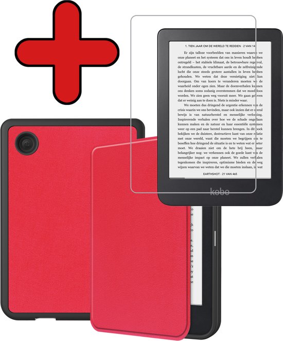 Hoesje Geschikt voor Kobo Clara 2E Hoesje Luxe Bescherm Case Met Screenprotector - Hoes Geschikt voor Kobo Clara 2E Hoes Book Cover - Rood van Hoesje 