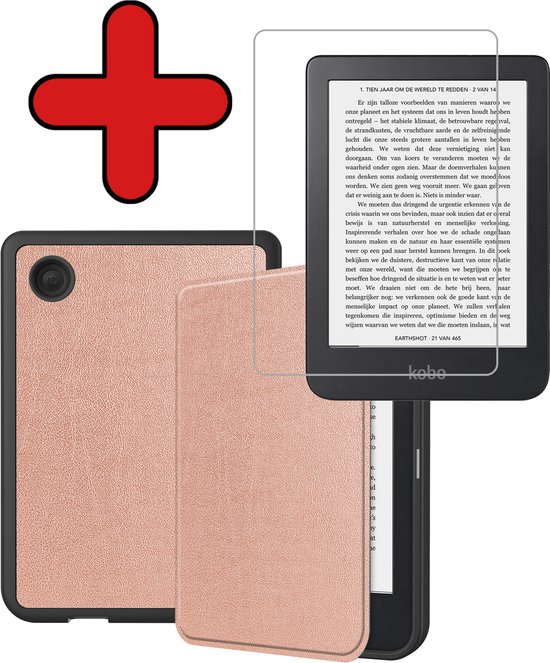 Hoesje Geschikt voor Kobo Clara 2E Hoesje Luxe Bescherm Case Met Screenprotector - Hoes Geschikt voor Kobo Clara 2E Hoes Book Cover - Rosé Goud van Hoesje 
