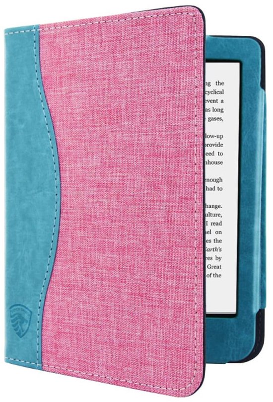 Hoesje Geschikt voor Kobo Clara 2E Jeans Sleepcover - Book Case Hoes Cover - Turquoise / Roze - ereader hoesje - cover van Case2go