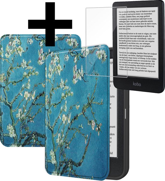 Hoesje Geschikt voor Kobo Clara BW Hoes Bescherm Hoesje Case Sleep Cover Met Screenprotector - Hoes Geschikt voor Kobo Clara BW Hoesje - Bloesem van Hoesje 