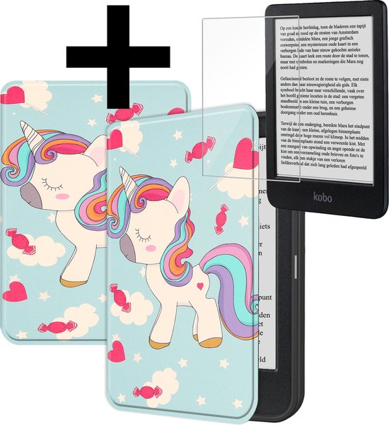 Hoesje Geschikt voor Kobo Clara BW Hoes Bescherm Hoesje Case Sleep Cover Met Screenprotector - Hoes Geschikt voor Kobo Clara BW Hoesje - Eenhoorn van Hoesje 