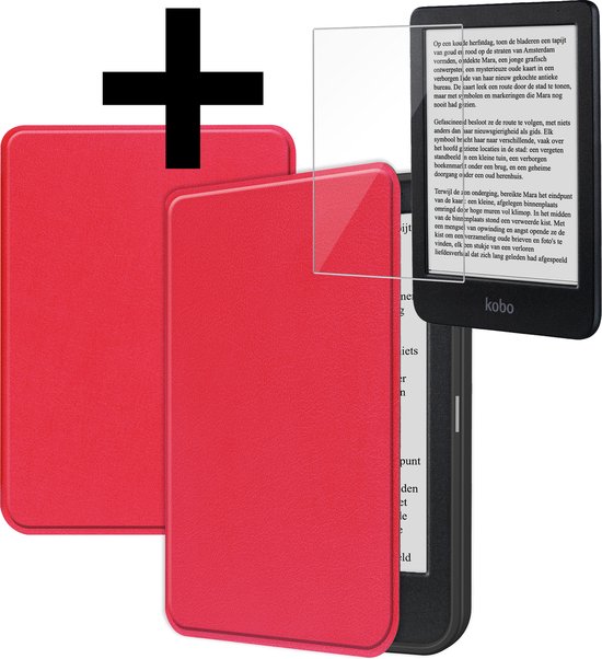 Hoesje Geschikt voor Kobo Clara BW Hoes Bescherm Hoesje Case Sleep Cover Met Screenprotector - Hoes Geschikt voor Kobo Clara BW Hoesje - Rood van Merkloos