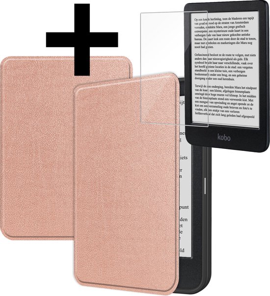 Hoesje Geschikt voor Kobo Clara BW Hoes Bescherm Hoesje Case Sleep Cover Met Screenprotector - Hoes Geschikt voor Kobo Clara BW Hoesje - Rosé Goud van Hoesje 