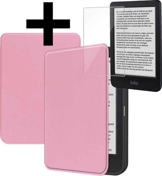 Hoesje Geschikt voor Kobo Clara BW Hoes Bescherm Hoesje Case Sleep Cover Met Screenprotector - Hoes Geschikt voor Kobo Clara BW Hoesje - Roze van Merkloos