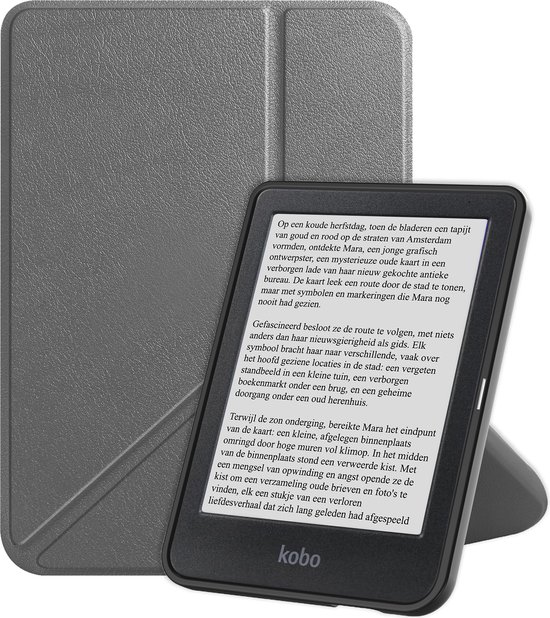 Hoesje Geschikt voor Kobo Clara BW Hoes Bescherm Hoesje Case Sleep Cover Trifold - Hoes Geschikt voor Kobo Clara BW Hoesje - Grijs van Famous Dream.