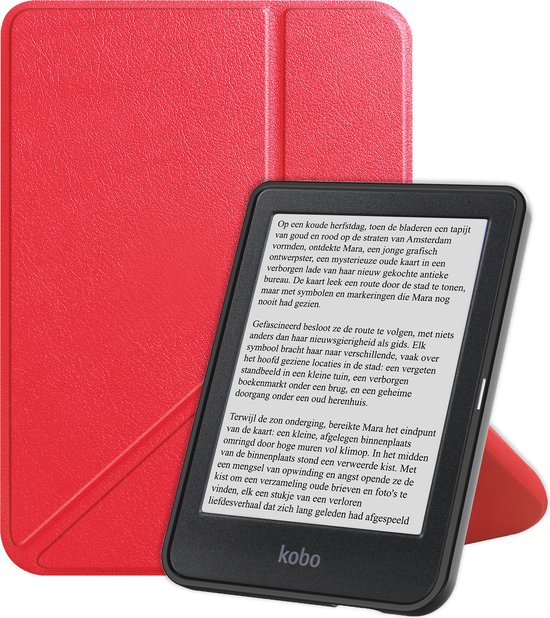 Hoesje Geschikt voor Kobo Clara BW Hoes Bescherm Hoesje Case Sleep Cover Trifold - Hoes Geschikt voor Kobo Clara BW Hoesje - Rood van Hoesje 