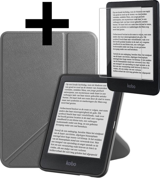 Hoesje Geschikt voor Kobo Clara BW Hoes Bescherm Hoesje Case Sleep Cover Trifold Met Screenprotector - Hoes Geschikt voor Kobo Clara BW Hoesje - Grijs van BW.