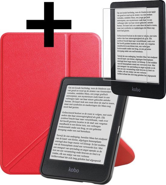 Hoesje Geschikt voor Kobo Clara BW Hoes Bescherm Hoesje Case Sleep Cover Trifold Met Screenprotector - Hoes Geschikt voor Kobo Clara BW Hoesje - Rood van Hoesje 