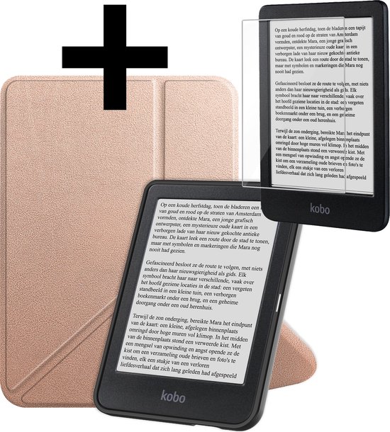 Hoesje Geschikt voor Kobo Clara BW Hoes Bescherm Hoesje Case Sleep Cover Trifold Met Screenprotector - Hoes Geschikt voor Kobo Clara BW Hoesje - Rosé Goud van Rosso24