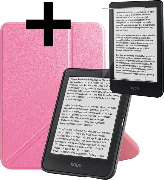 Hoesje Geschikt voor Kobo Clara BW Hoes Bescherm Hoesje Case Sleep Cover Trifold Met Screenprotector - Hoes Geschikt voor Kobo Clara BW Hoesje - Roze van Merkloos