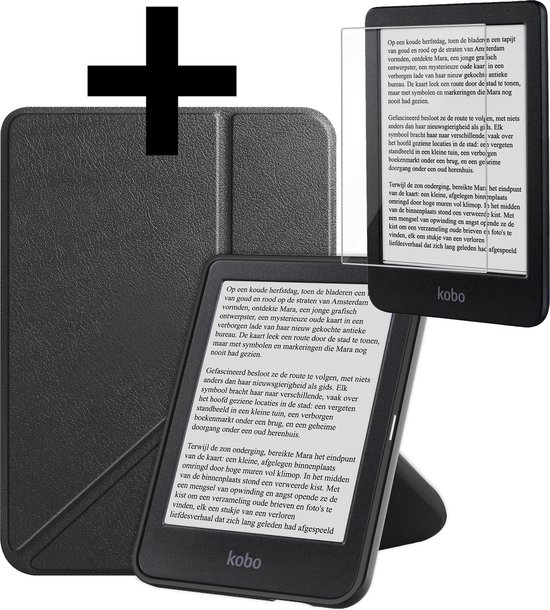 Hoesje Geschikt voor Kobo Clara BW Hoes Bescherm Hoesje Case Sleep Cover Trifold Met Screenprotector - Hoes Geschikt voor Kobo Clara BW Hoesje - Zwart van Hoesje 