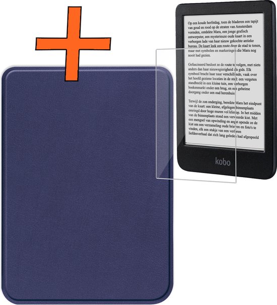 Hoesje Geschikt voor Kobo Clara BW Hoes Book Case - Hoes Geschikt voor Kobo Clara BW Hoesje Book Cover Met Screenprotector - Donkerblauw van Hoesje 