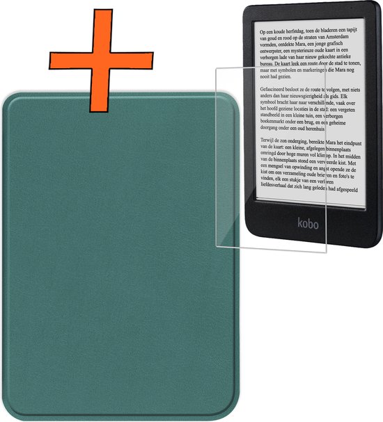 Hoesje Geschikt voor Kobo Clara BW Hoes Book Case - Hoes Geschikt voor Kobo Clara BW Hoesje Book Cover Met Screenprotector - Donkergroen van Hoesje 