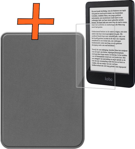 Hoesje Geschikt voor Kobo Clara BW Hoes Book Case - Hoes Geschikt voor Kobo Clara BW Hoesje Book Cover Met Screenprotector - Grijs van Hoesje 
