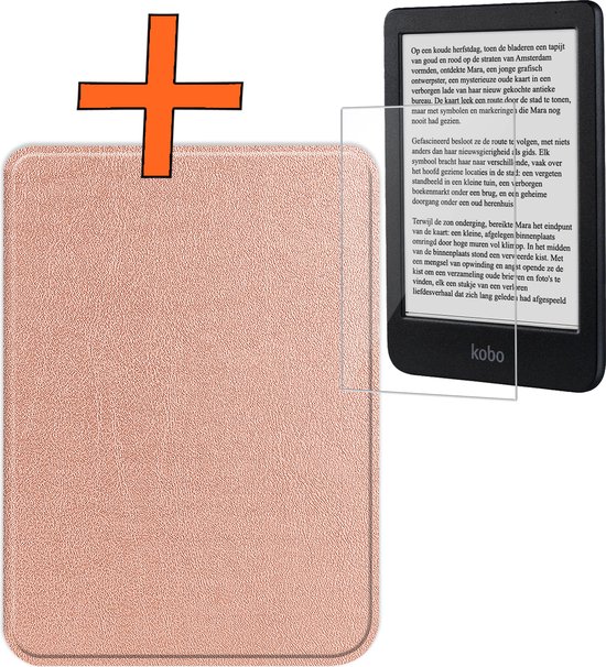 Hoesje Geschikt voor Kobo Clara BW Hoes Book Case - Hoes Geschikt voor Kobo Clara BW Hoesje Book Cover Met Screenprotector - Rosé Goud van Hoesje 