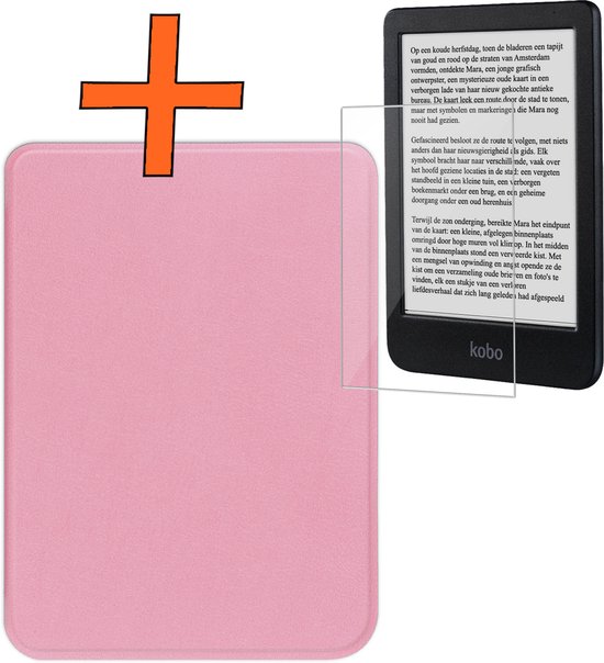 Hoesje Geschikt voor Kobo Clara BW Hoes Book Case - Hoes Geschikt voor Kobo Clara BW Hoesje Book Cover Met Screenprotector - Roze van Merkloos