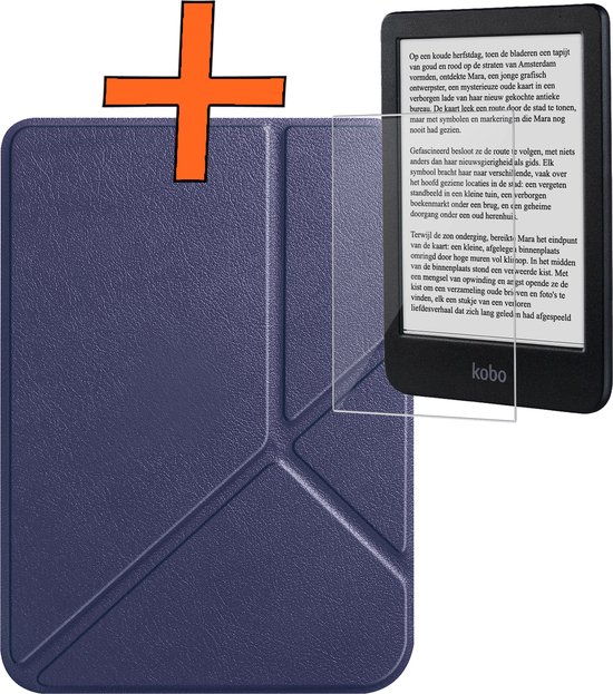 Hoesje Geschikt voor Kobo Clara BW Hoes Book Case Trifold - Hoes Geschikt voor Kobo Clara BW Hoesje Book Cover Met Screenprotector - Donkerblauw van Hoesje 