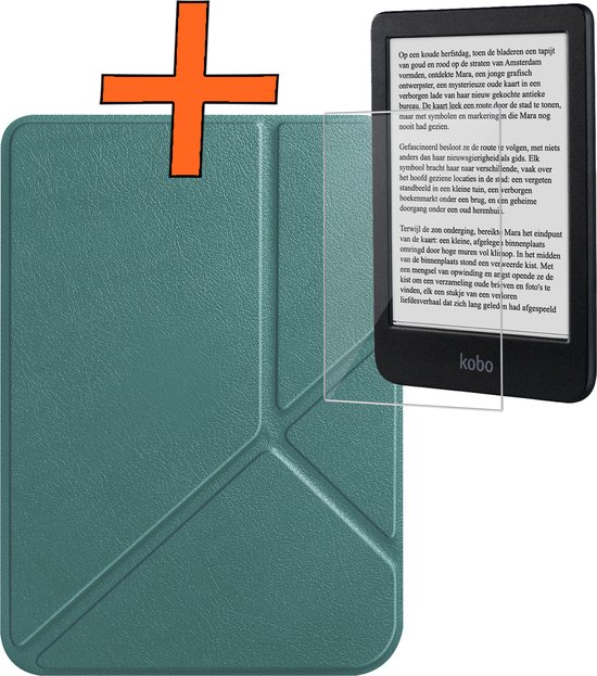 Hoesje Geschikt voor Kobo Clara BW Hoes Book Case Trifold - Hoes Geschikt voor Kobo Clara BW Hoesje Book Cover Met Screenprotector - Donkergroen van Atouchbo