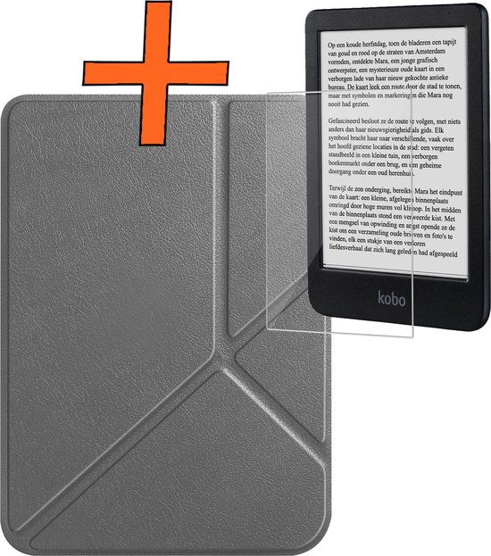Hoesje Geschikt voor Kobo Clara BW Hoes Book Case Trifold - Hoes Geschikt voor Kobo Clara BW Hoesje Book Cover Met Screenprotector - Grijs van Hoesje 