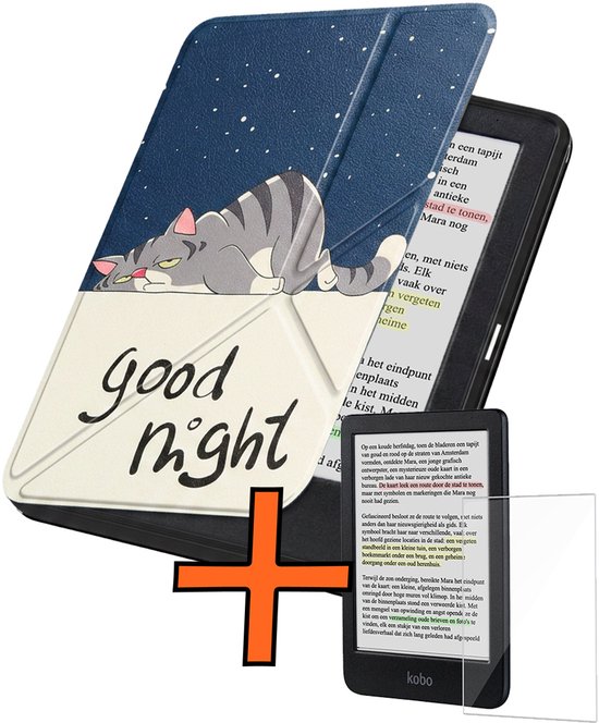 Hoesje Geschikt voor Kobo Clara BW Hoes Book Case Trifold - Hoes Geschikt voor Kobo Clara BW Hoesje Book Cover Met Screenprotector - Kat