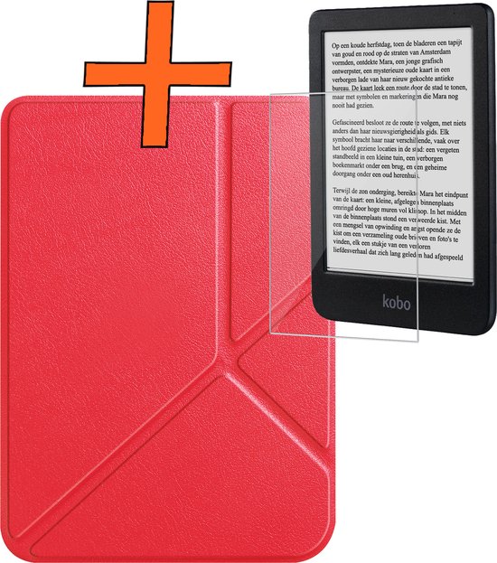 Hoesje Geschikt voor Kobo Clara BW Hoes Book Case Trifold - Hoes Geschikt voor Kobo Clara BW Hoesje Book Cover Met Screenprotector - Rood van Hoesje 
