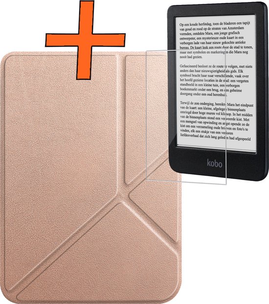 Hoesje Geschikt voor Kobo Clara BW Hoes Book Case Trifold - Hoes Geschikt voor Kobo Clara BW Hoesje Book Cover Met Screenprotector - Rosé Goud van Case-Digital