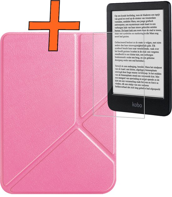 Hoesje Geschikt voor Kobo Clara BW Hoes Book Case Trifold - Hoes Geschikt voor Kobo Clara BW Hoesje Book Cover Met Screenprotector - Roze van Merkloos