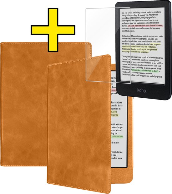 Hoesje Geschikt voor Kobo Clara BW Hoes Leren Case Sleep Cover Leer Met Screenprotector - Hoes Geschikt voor Kobo Clara BW Hoesje E-reader Leer - Bruin van Hoesje 