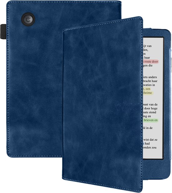Hoesje Geschikt voor Kobo Clara BW Hoesje Leer Luxe Bescherm Case - Hoes Geschikt voor Kobo Clara BW Leren Hoes Book Cover - Donkerblauw van Hoesje 
