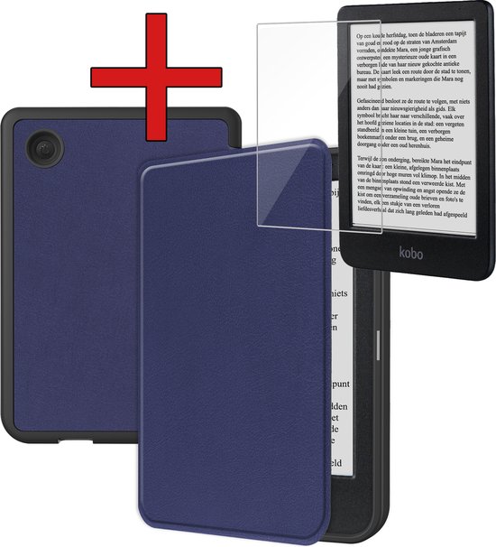 Hoesje Geschikt voor Kobo Clara BW Hoesje Luxe Bescherm Case Met Screenprotector - Hoes Geschikt voor Kobo Clara BW Hoes Book Cover - Donkerblauw van Merkloos