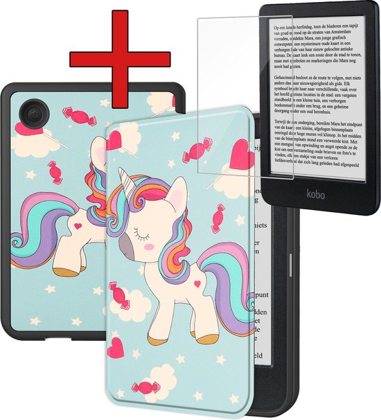 Hoesje Geschikt voor Kobo Clara BW Hoesje Luxe Bescherm Case Met Screenprotector - Hoes Geschikt voor Kobo Clara BW Hoes Book Cover - Eenhoorn van Hoesje 