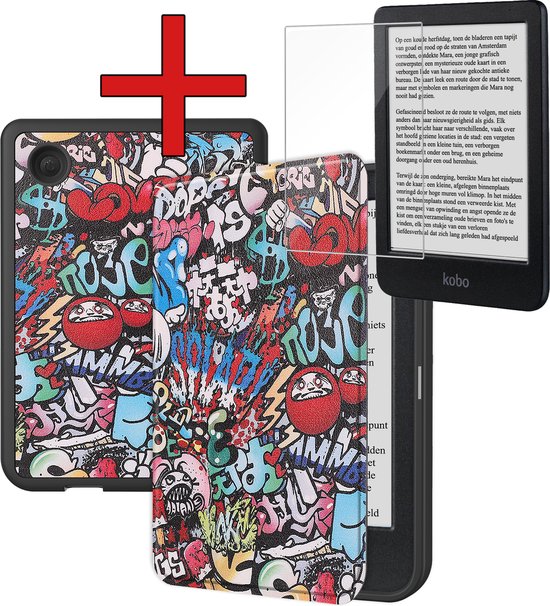 Hoesje Geschikt voor Kobo Clara BW Hoesje Luxe Bescherm Case Met Screenprotector - Hoes Geschikt voor Kobo Clara BW Hoes Book Cover - Graffity van Hoesje 