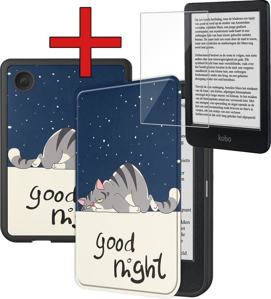 Hoesje Geschikt voor Kobo Clara BW Hoesje Luxe Bescherm Case Met Screenprotector - Hoes Geschikt voor Kobo Clara BW Hoes Book Cover - Kat van Hoesje 