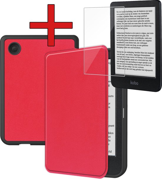 Hoesje Geschikt voor Kobo Clara BW Hoesje Luxe Bescherm Case Met Screenprotector - Hoes Geschikt voor Kobo Clara BW Hoes Book Cover - Rood van Hoesje 